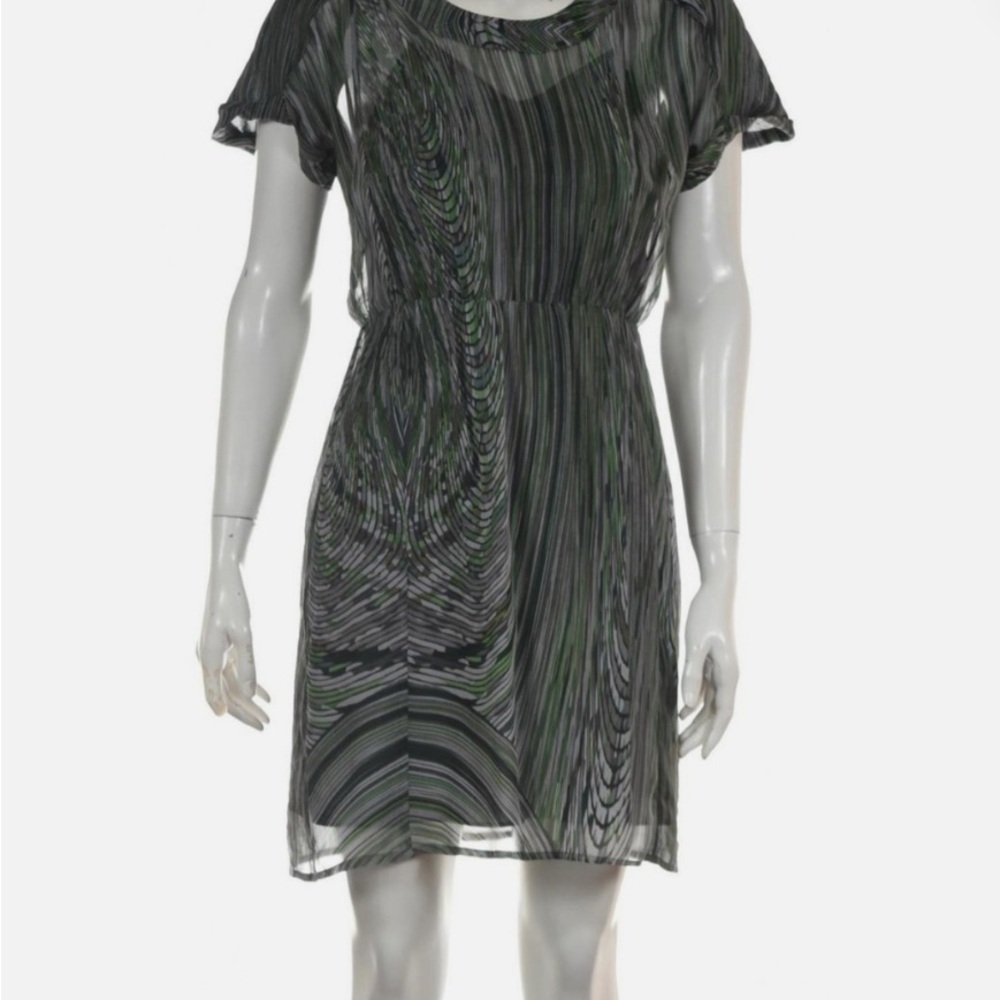 Green Sheath Mini Dress Short Sleeve Crew Neck